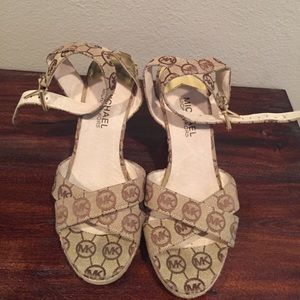 Michael Kors monogram wedges with ankle straps